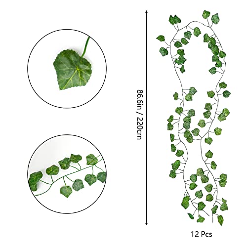 Berlato 12 Pcs Artificial Grape Leaves, Green 86.6" Rattan Hanging Wreath, Nature's Fake Leaf Flowers, Made Of Silk Flowers, Realistic Wedding Hanging Plants, Christmas Supplies, Garden #TOP1