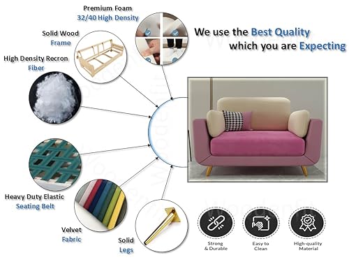 Image of Sixpine Luxury Dual Color Upholstery Sofa in Premium Velvet | Solid Wood Structure | Sturdy Golden Legs | High Density Foam | Extra Comfort for Modern Living Room (Pink & Beige, 1 Seater)