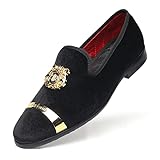 FOEVTRUE Men's Velvet Loafers Dress Gold Buckle Fashion Insoles Party Wedding Prom Shoes Black US 10