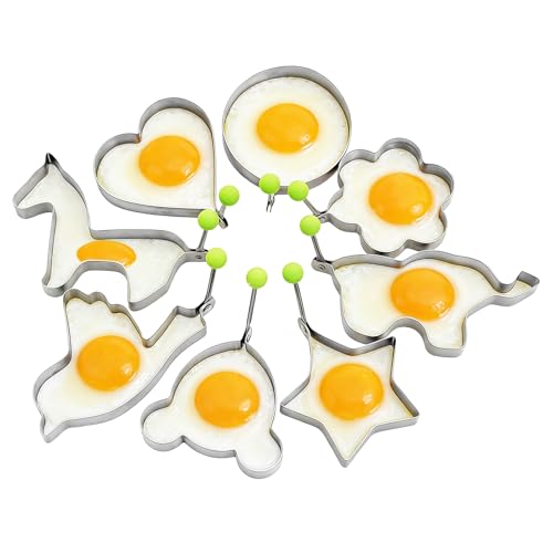 8pcs Set Stainless Steel Egg Rings Molds Non Stick for Cooking Frying Eggs Omelets Egg Shaper Pancake Maker with Handle for Griddle Pan