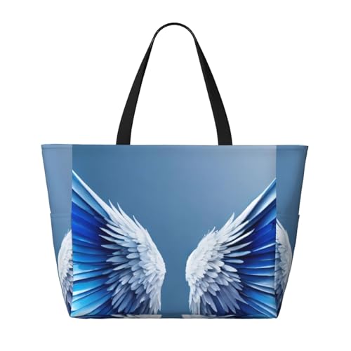 Angel Wing Print Foldable Lightweight Family Beach Bag for Men Women Beach Tote Bag Portable Gym Bag2