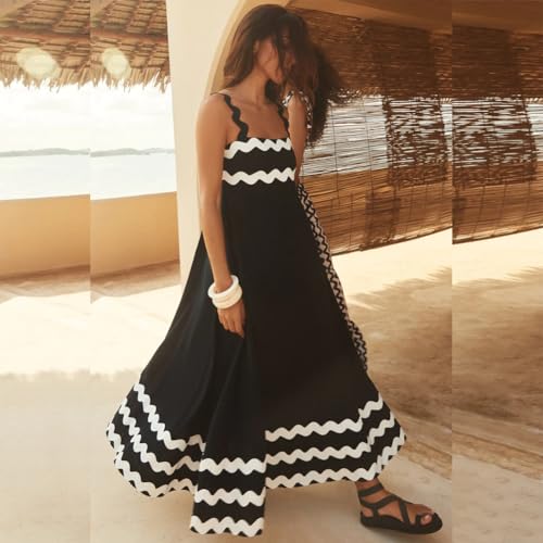 Image of IDOPIP Womens Summer Casual Dress Beach Floral Maxi Dress Elegant Spaghetti Sleeveless Smocked Sundress Weeding Guest Dress