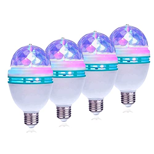 LWXPAIYY Disco Light Rotating Bulb,Led Kaleidoscope Strobe Light Bulb for Party E26 E27 Screw in,Disco Karokee Bar Stage Club Multi Crystal Color Rotating Lights Bulbs for Parties 4 Pack