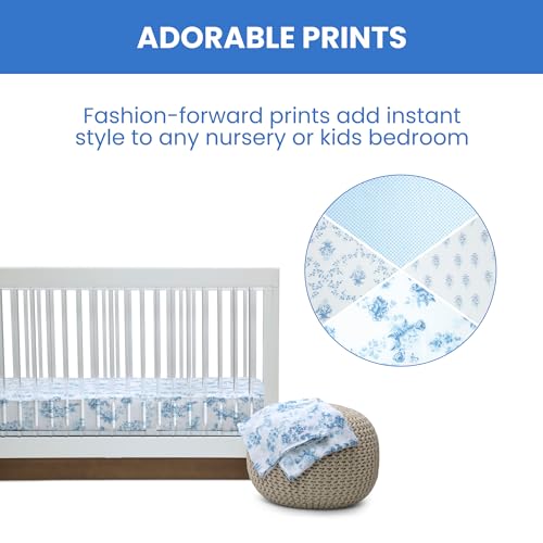 Image of Delta Children 100% Cotton Muslin Baby Receiving Blankets for Girls and Boys - 47x47 Inches (Pack of 4), Blue Botanicals