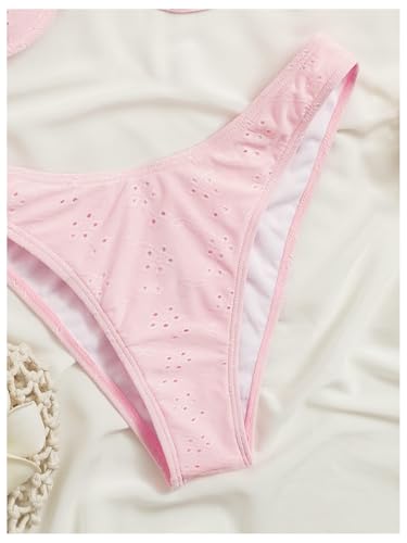 SOLY HUX Women's Bikini Set Eyelet Embroidered Underwire Frill Trim High Cut Bathing Suit 2 Piece Swimsuit4