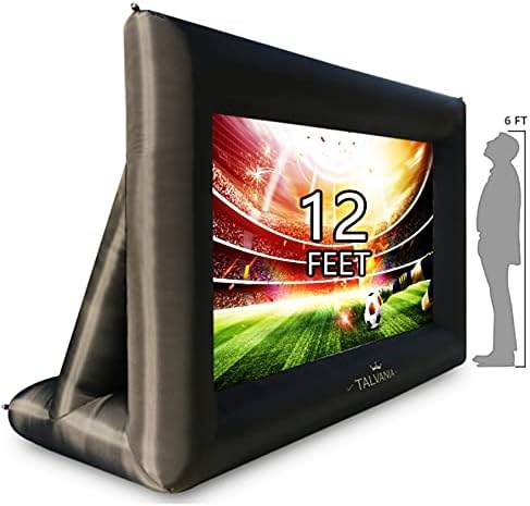 Talvania Pantalla de proyector inflable de 12 pies para soplador de películas de TV al aire libre e interior, amarre, estacas, sacos de arena y