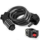 Larkumio Candado Bicicleta Antirrobo y Impermeable, candados para bicicletas Combinacion 5 Dígitos Code, bicicleta candado con Montatura para Bici, Moto, Scooter, Skateboard (Negra)