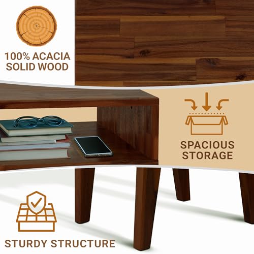 Image of Acacia Serena Nightstand Solid Wood Nightstand with Open Storage Shelf, Wood Bedside Table, Night Stands for Bedroom - Chocolate