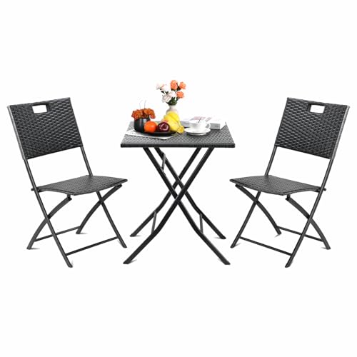 Clevich Bistro Ensemble de 3 Meubles de Balcon en rotin avec 1 Table Pliante et 2 chaises, Petit Balcon, Meubles pliants pour Balcon, terrasse et Jardin (Gris)