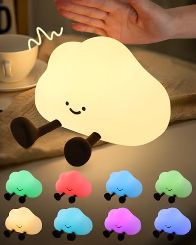 YISUN Cloud Night Light for Kids, Colorful Squishy Silicone Cute Lamp, Rechargeable Dimmable Portable Bedside Touch Cloud Lamp with Timer, Childrens Night Lights for Bedroom