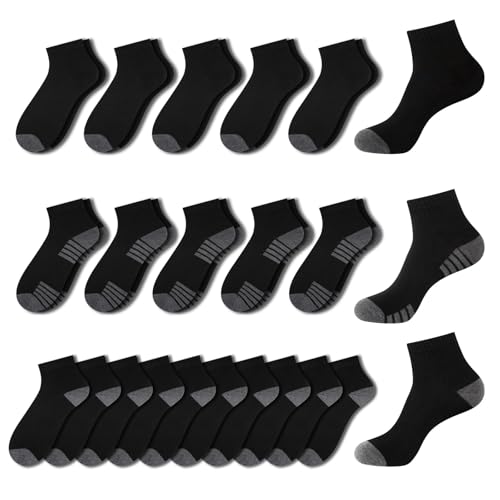 LITERRA 20 Pack Men & Women Ankle Socks - Bulk Athletic Unisex Quarter Sock, Breathable Thin Casual Basic Socks in Black, Shoe Size 8-12 - Thumbnail 7