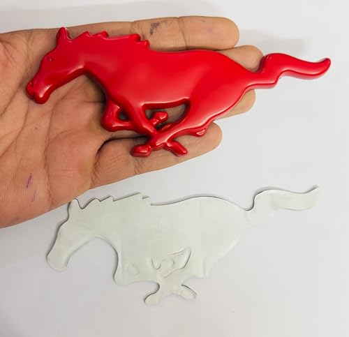 Image of Emblems for Car & Bike Metal Lo.go and Me.tal Lo.go, Auto Accessories for Car Emblem 3D Badge Auto Racing Sport Sticker Grand Tourer Decal. (RED Metal Horse Logo)