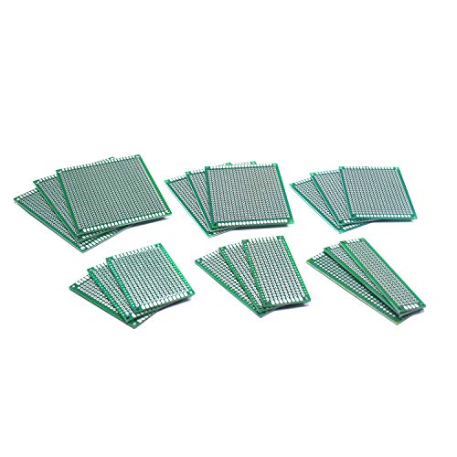Tulead 18PCS Prototype Board PCB Circuit Board Double Sided Prototyping Perfboard Kit 6 Sizes,Green