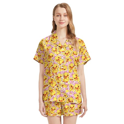 Funny Pajamas for Women Set Print Satin Loungewear Pjs Short Sleeve Button Down Top and Shorts Sets Sleepwear XS-3XL2