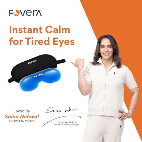 Image of FOVERA Cooling Gel Eye Mask with Soft Cover - Reusable Cold Compress Pack for Dark Circles, Puffy Eyes & Migraine Relief - Long Lasting Ice Eye Shade, Adjustable Strap for Sleep & Travel (Pack of 2)