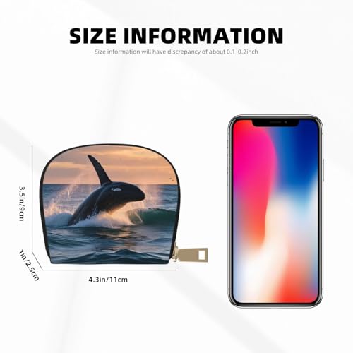 CrashingWaves and Whales Print Credit Card Holder, PU Leather Small Card Bag Wallets with Zipper for Women Men id Business Card3
