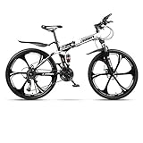  CCONE Folding Mountain Bike,21 24 27 30 Velocidad 6 Spoke Disc Bicycle Full Suspension 24 Pulgadas MTB Bicicletas para Adultos Adolescentes Blanco+Negro 27 Velocidad