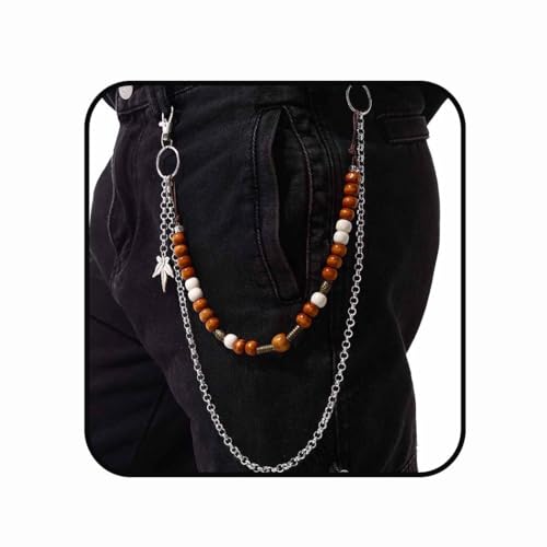 Jerany Punk Pant Chains Gothic Wallet Chains Hip Hop Pocket Jeans Chain Wood Beaded Trousers Chain Layered Rock Chains for Men (B2)