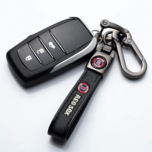 Image of Car Keychain Keyring for Boston Red Sox Baseball Fans,Boston Red Sox Accessories Women /Men's Keychains for Vehicles,Leather Key Ring Lanyard Car Key Fob Holder,Key Fob Keyring Replacement