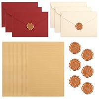 Briefpapier mit Umschlag Set, 20 Vintage Briefpapier mit 6 Umschlag, Selbstklebend Wachssiegel-aufkleber, Vintage Papier mit Linien, Briefumschlag Briefpapier, für Einladung Liebesbrief