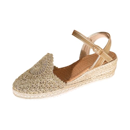 Espadrilles compensées macramé pour vos soirées d'été - Nuance dorée chic en 38.5