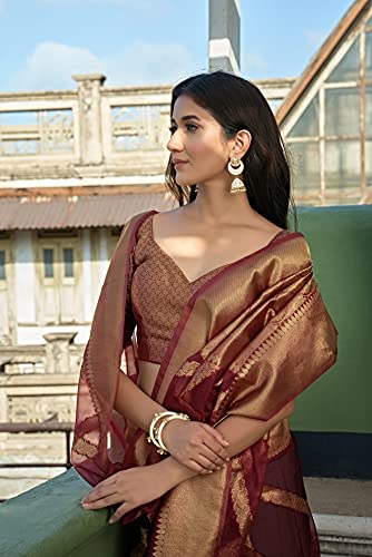 Image of Vardha Women's Art Silk,Silk Saree with Banarasi Weave and Unstitched Matching Blouse Piece | Sari for Women