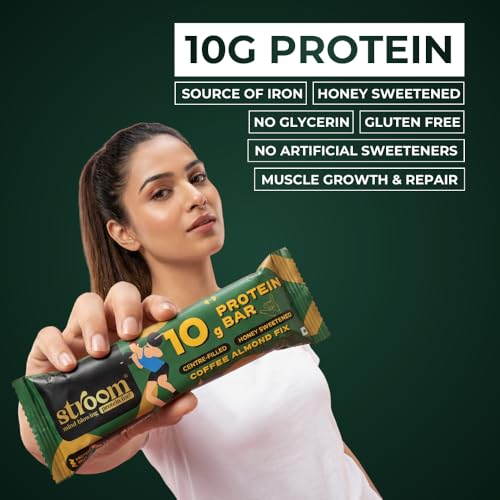 Image of STROOM Asia's First Centre Filled Protein Bars | 10g Protein (6 Bars, 45 Grams Each) | Coffee Almond Fix | Protein Bars Muscle Growth & Repair | Source of Fibre & Iron | No Artificial colors l 100% Premium Protein