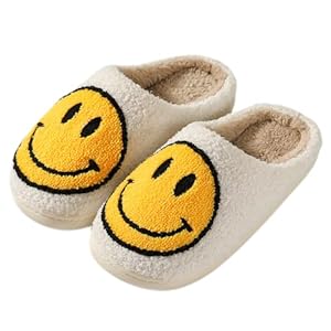 Retro Plush Comfortable Couple Smiling Face Slippers, Memory Foam Anti Skid Family Slippers, Indoor And Outdoor Casual…