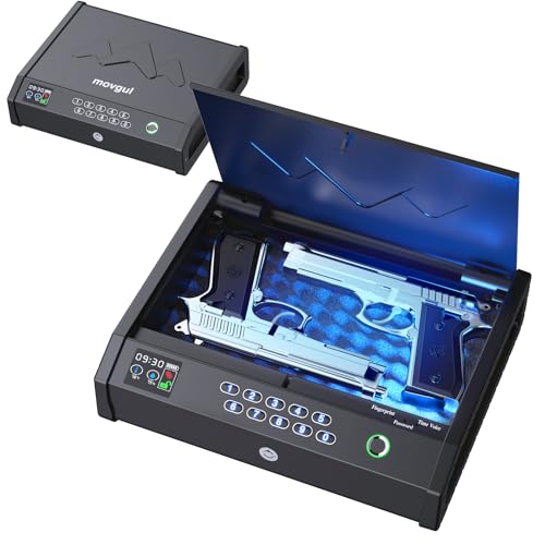 movgul Caja fuerte biométrica para pistola, con pantalla LCD de temperatura y humedad, puerto USB, 3 vías de acceso rápido para pistola de huellas dactilares, para mesita de noche, coche
