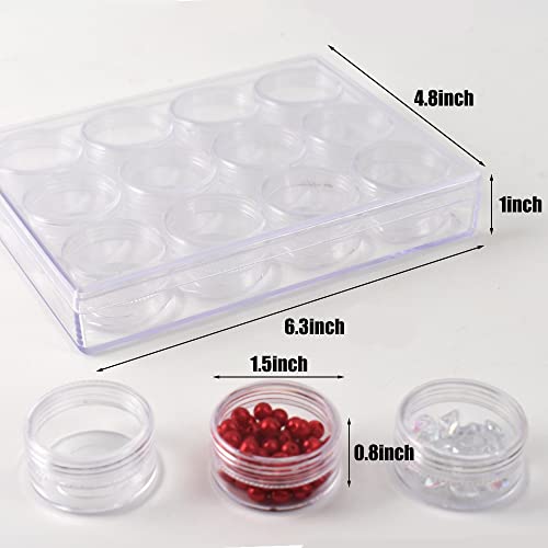 Image of Clear Plastic Bead Storage Containers Round 24 Grids Transparent Organizer Jars for Diamond Pigments Glitters Cosmetics Sample Jar