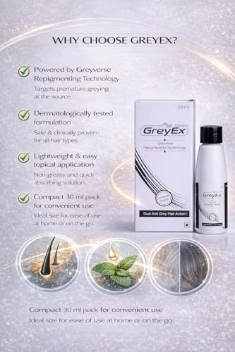 Image of Greyx Solution 30ml | Advanced Grey-verse Repigmenting Technology | Clinically Proven Dual Hair Action | Prevents Premature Greying | Unisex Hair Serum