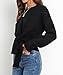 Okiwam Women's Long Sleeve Cropped Sweaters Casual Knit Pullover Tie Front Crew Neck Fall Outfits Fashion Clothes 2025-S Black