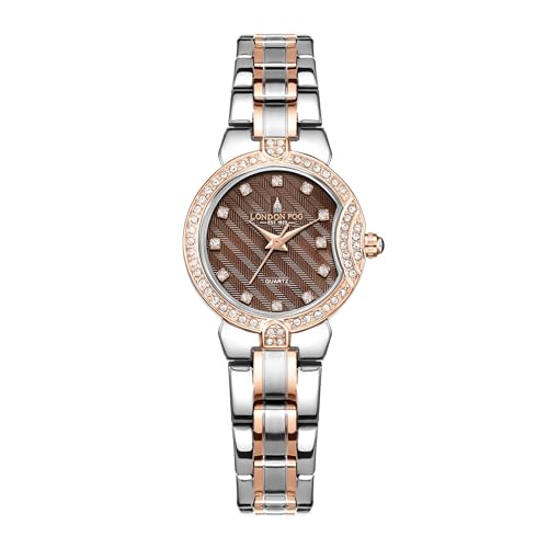 Image of London Fog Crescent Collection Analog Quartz Watch for Women - Round Textured Dial, Crystal-Studded, Diamond-Style Hour Markers, Stainless Steel Strap - LFW20005