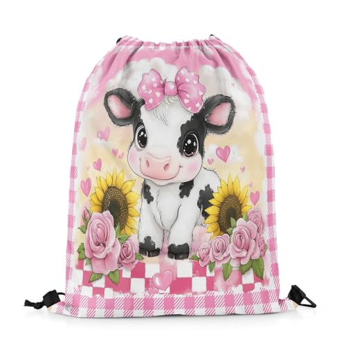 Cute Bowknot Cow Drawstring Bag 13