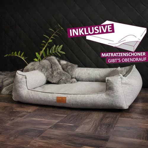tierlando® Orthopädisches Hundebett Goofy Couture mit Matratzenschoner, waschbarer Bezug aus meliertem Möbelstoff, für mittlere bis sehr große Hunde Größe: 90x75cm | Farbe: 06 Grau