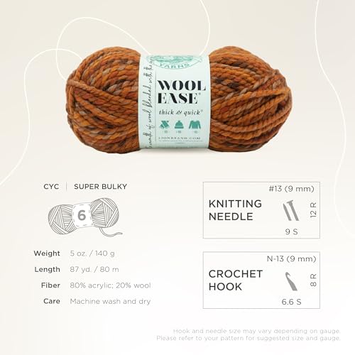 Image of Lion Brand Yarn, Wool-Ease Thick & Quick Yarn, Fall Leaves, Orange, 3 Pack | Super Bulky Wool Acrylic Blend Fiber for Soft Hats, Sweaters, Chunky Blankets, Yarn for Crochet, Knitting, Crafts, Weaving