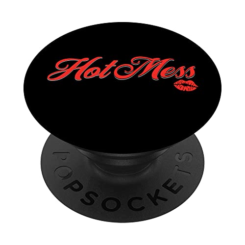 Divertido lápiz labial rojo con texto en inglés 'Hot Mess' para mujer PopSockets PopGrip Intercambiable