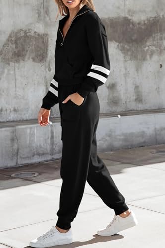 Image of PRETTYGARDEN Women's 2 Piece Sweater Set Pullover Zip Up Sweatshirt Jogger Sweatpants Tracksuit Casual Outfit