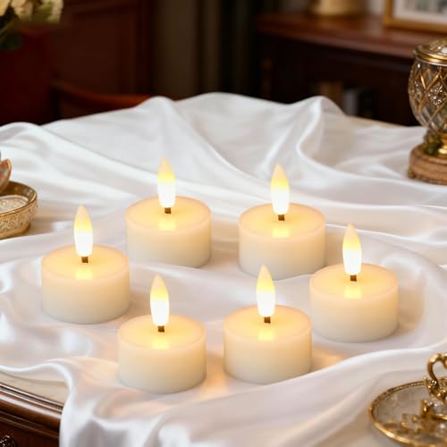 Image of GenSwin Real Wax Tea Lights Candles Battery Operated, Flameless LED Tealights Candles with 6H Timer, 10 Pcs Battery Tea Lights with 3D Flame for Christmas Holiday Home Decor(Ivory, D1.6 inch x H2 inch)