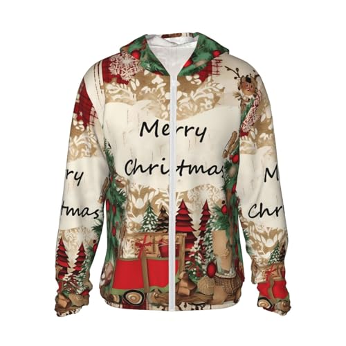 Men's Sun Protection Shirts Merry Christmas Picture Long Sleeve Sun Shirt for Fishing Running Hiking Swim