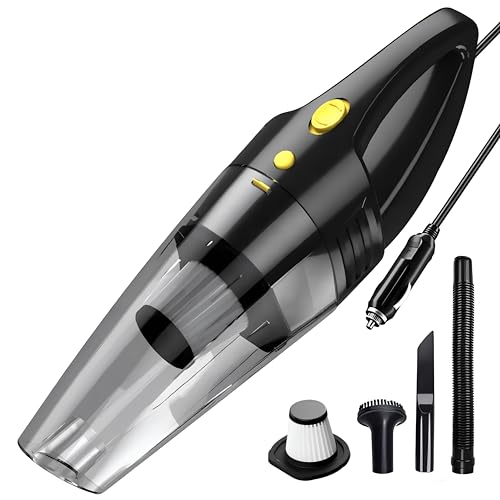 Image of DETACHI Car Vacuum Cleaner - Portable 2 in 1 Wet & Dry Cleaner for Car with High 6000PA Powerful Suction 12V DC for Deep Cleaning, HEPA Filter, Filter for Allergens, Cigarette Lighter Cord -Black