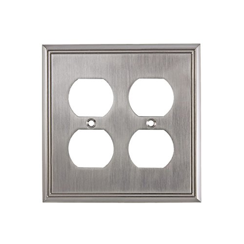 Rok Hardware Wall Plate Receptacle Power Outlet Cover Contemporary Brushed Nickel Quad 4 Gang Rokswprc4Bn #TOP23