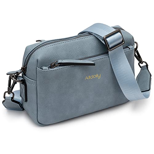 Image of Alldaily Small Triple Zip Crossbody Purse for Women, Vegan Leather Phone Bag with Wide Shoulder Strap