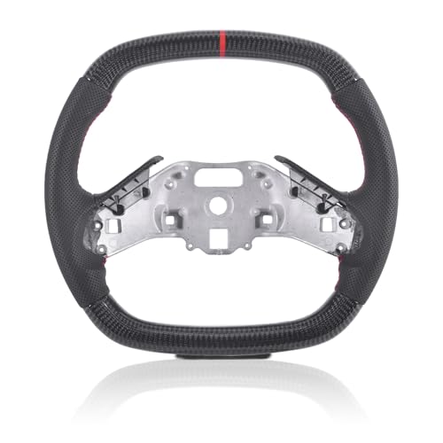 EASSAFEX Real Carbon Fiber Steering Wheel for Chevy Corvette C8 Z06 2020-2024, D-shaped Flat-bottom Nappa Perforated Leather Grip