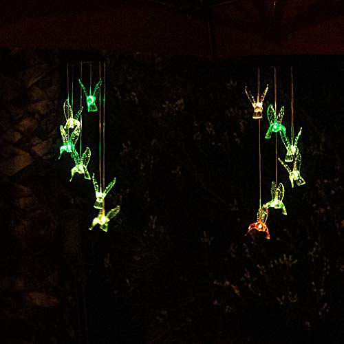 image for Joiedomi 2 Solar Hummingbird Wind Chimes Color Changing LED Outdoor Ha