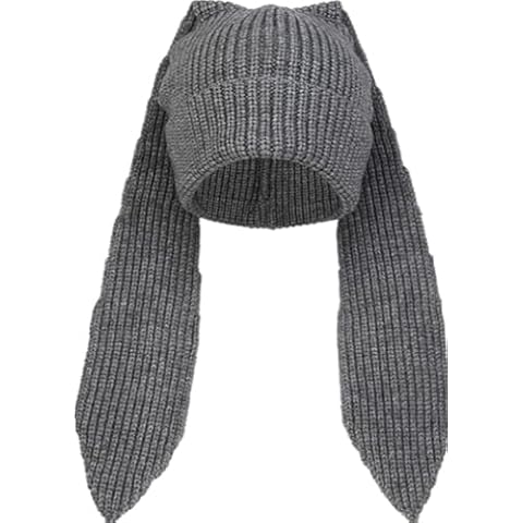 YEKEYI Long Ears Funny Hat Knit Beanie Hats Cute Bunny Winter Cap Warm Knit Rabbit Crochet Skull Cap Gray Cover