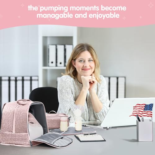 Derbiedersinn Breast Pump Bag, Compatible with Spectra Pumps, Insulated Carrying Case with Cooler for Milk Storage, Travel, Work, Daycare,Pink