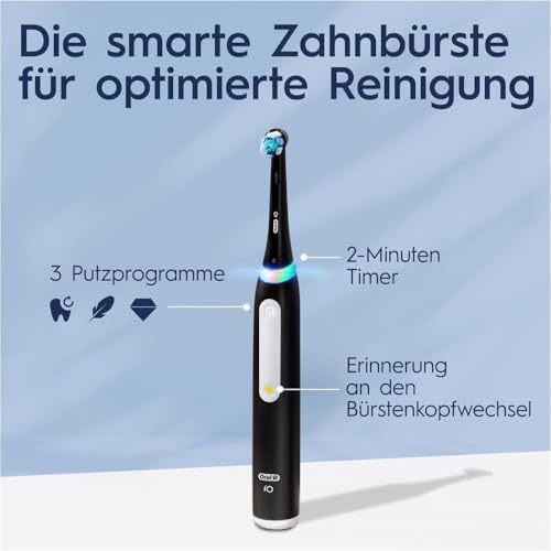 Oral-B iO Series 3 Elektrische Zahnbürste, Electric Toothbrush, Doppelpack, 2 Aufsteckbürsten, 3 Putzmodi für Zahnpflege, Reiseetui, TESTSIEGER Stiftung Warentest (12, 2024), Matt Black, Ice Blue – Bild 6