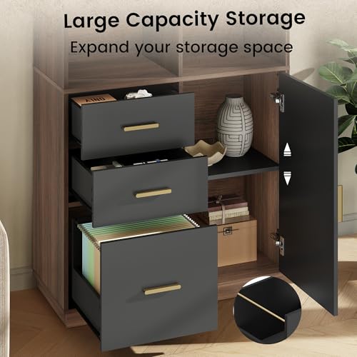 Image of ModernMate 74.6 inch Tall Bookcase with 3 Drawers & Doors, Open Cubes
