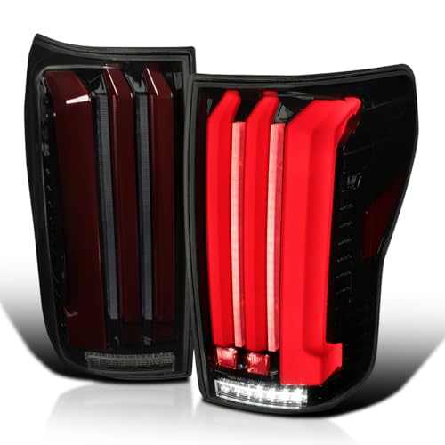 SPEC-D TUNING Glossy Black Smoke Full LED Sequential Tail Lights w/Red LED Light Bars and Startup Animation Compatible with 2007-2013 Toyota Tundra Left + Right Pair Assembly